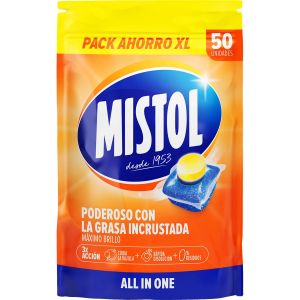 MISTOL CAPSULAS LAVAVAJILLAS ALL IN ONE 50 CAPSULAS PAQUETE, 5 PAQUETES CAJA